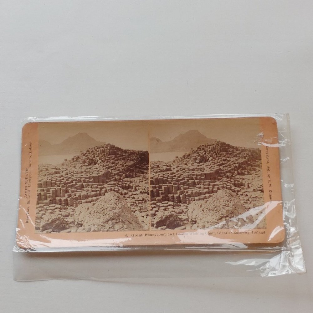Antique Stereograph Great Honeycomb and Ladies Wishing Chair, Giant's Causeway